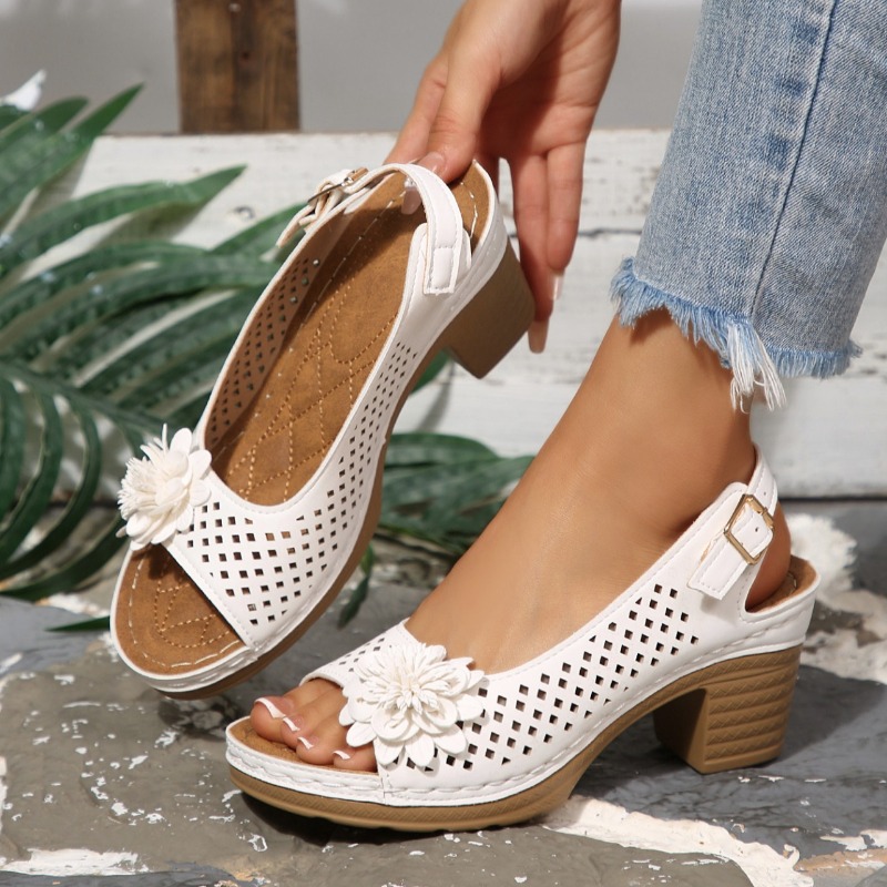 Square Toe Mule - Sandálias Femininas de Salto Grosso Verão