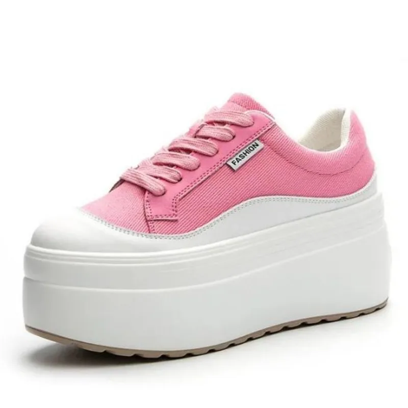 8cm nova lona de couro genuíno - Women'S Shoes Com avaliação e preço