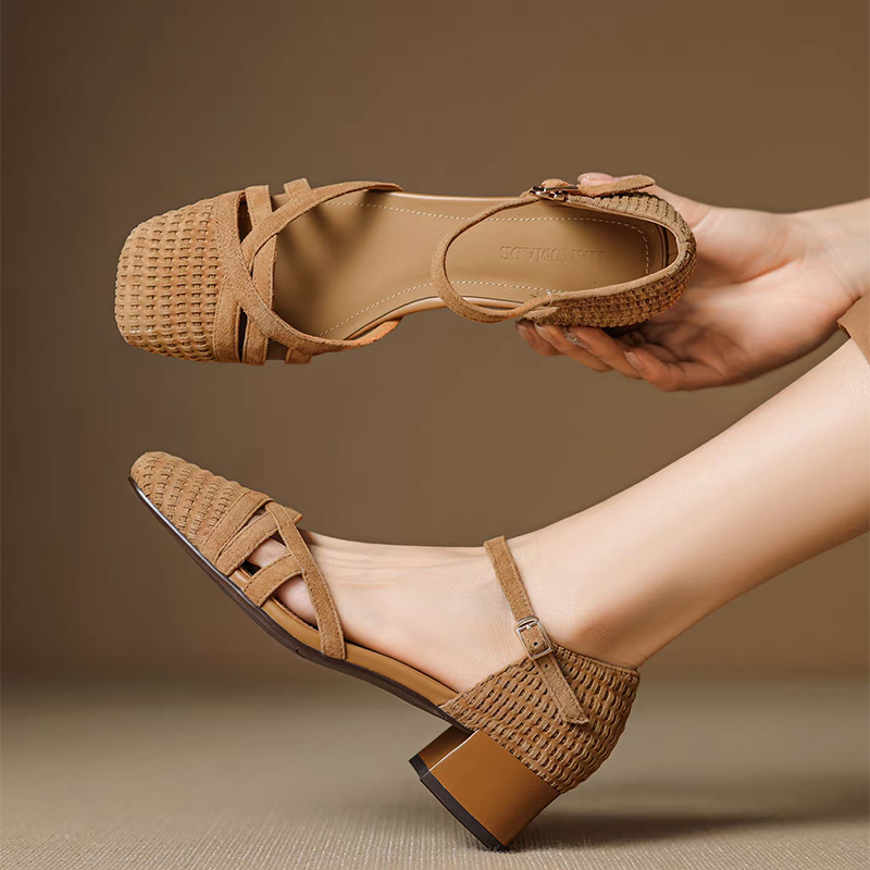 Retro tecer sandálias de salto - Square Toe Mule avaliação e preço