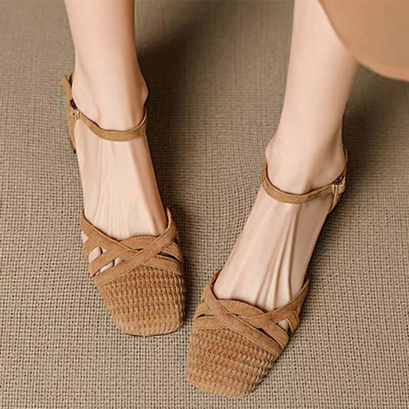 Retro tecer sandálias de salto - Square Toe Mule avaliação e preço
