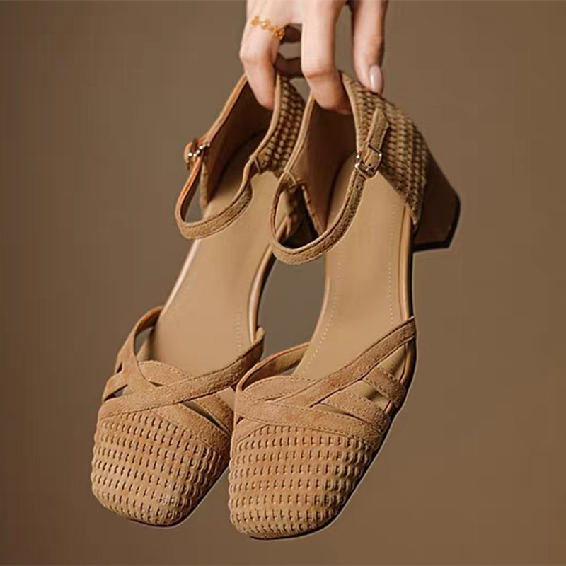 Retro tecer sandálias de salto - Square Toe Mule avaliação e preço