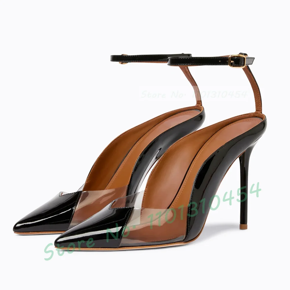Sandálias pretas pontiformes d - Clear Strap Heel avaliação e preço